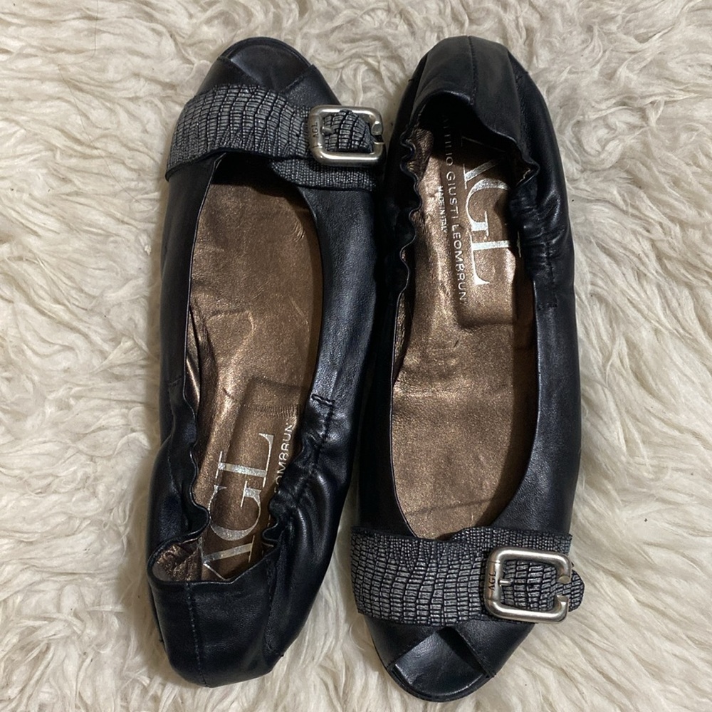 AGL Attilo Giusti Leombruni Peep Toe Leather Ballet Flats Shoes Italy Size 39.5 - Picture 10 of 10